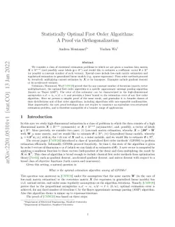 Statistically Optimal First Order Algorithms: A Proof via
  Orthogonalization