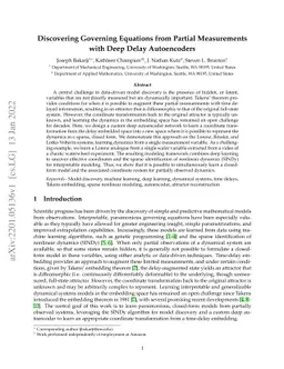 Discovering Governing Equations from Partial Measurements with Deep
  Delay Autoencoders