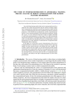 The curse of overparametrization in adversarial training: Precise
  analysis of robust generalization for random features regression