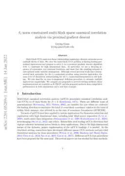 $\ell_1$-norm constrained multi-block sparse canonical correlation
  analysis via proximal gradient descent
