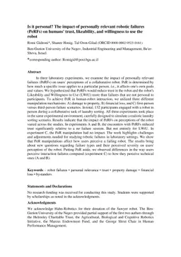 Is it personal? The impact of personally relevant robotic failures
  (PeRFs) on humans' trust, likeability, and willingness to use the robot