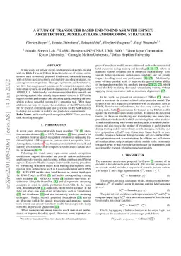 A Study of Transducer based End-to-End ASR with ESPnet: Architecture,
  Auxiliary Loss and Decoding Strategies