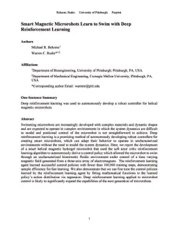 Smart Magnetic Microrobots Learn to Swim with Deep Reinforcement
  Learning