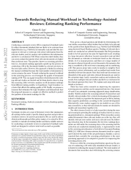 Towards Reducing Manual Workload in Technology-Assisted Reviews:
  Estimating Ranking Performance