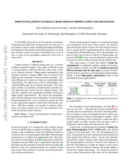 Disentanglement enables cross-domain Hippocampus Segmentation