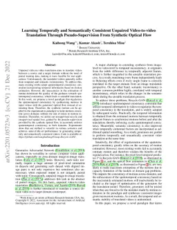 Learning Temporally and Semantically Consistent Unpaired Video-to-video
  Translation Through Pseudo-Supervision From Synthetic Optical Flow