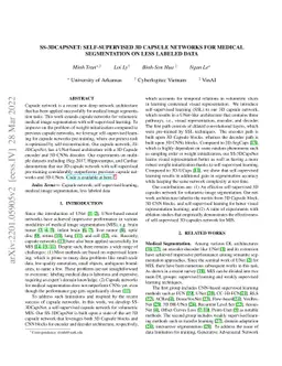 SS-3DCapsNet: Self-supervised 3D Capsule Networks for Medical
  Segmentation on Less Labeled Data