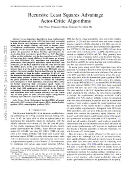 Recursive Least Squares Advantage Actor-Critic Algorithms