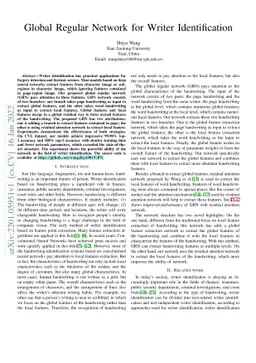 Global Regular Network for Writer Identification