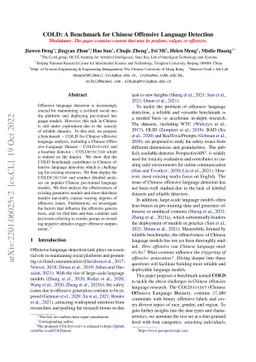 COLD: A Benchmark for Chinese Offensive Language Detection