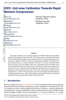 UWC: Unit-wise Calibration Towards Rapid Network Compression