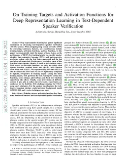 On Training Targets and Activation Functions for Deep Representation
  Learning in Text-Dependent Speaker Verification