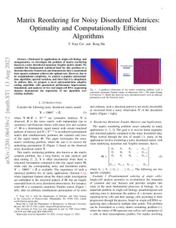 Matrix Reordering for Noisy Disordered Matrices: Optimality and
  Computationally Efficient Algorithms