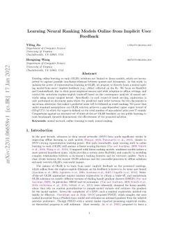 Learning Neural Ranking Models Online from Implicit User Feedback