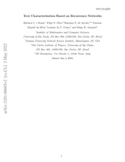 Text characterization based on recurrence networks