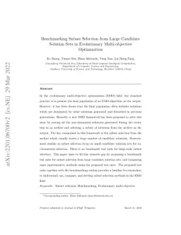 Benchmarking Subset Selection from Large Candidate Solution Sets in
  Evolutionary Multi-objective Optimization