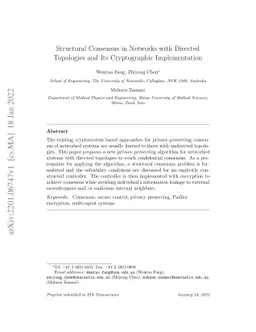 Structural Consensus in Networks with Directed Topologies and Its
  Cryptographic Implementation