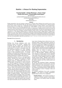 HashSet -- A Dataset For Hashtag Segmentation