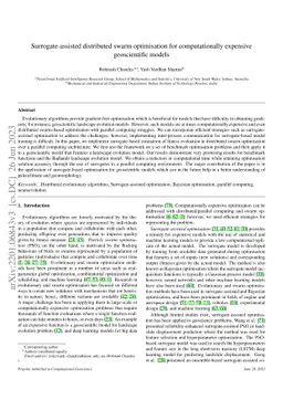 Surrogate-assisted distributed swarm optimisation for computationally
  expensive geoscientific models