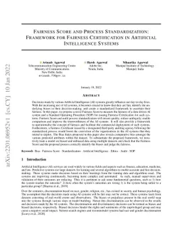 Fairness Score and Process Standardization: Framework for Fairness
  Certification in Artificial Intelligence Systems