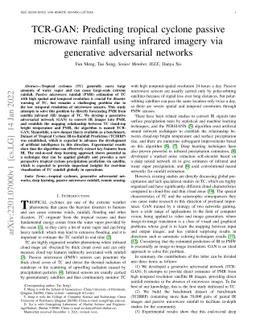 TCR-GAN: Predicting tropical cyclone passive microwave rainfall using
  infrared imagery via generative adversarial networks