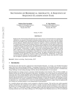 Sectioning of Biomedical Abstracts: A Sequence of Sequence
  Classification Task