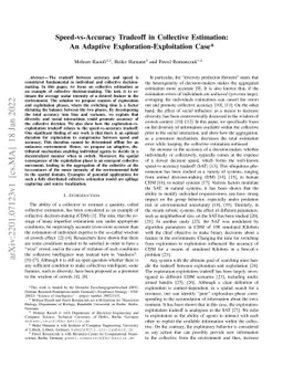 Speed-vs-Accuracy Tradeoff in Collective Estimation: An Adaptive
  Exploration-Exploitation Case