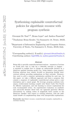 Synthesizing explainable counterfactual policies for algorithmic
  recourse with program synthesis