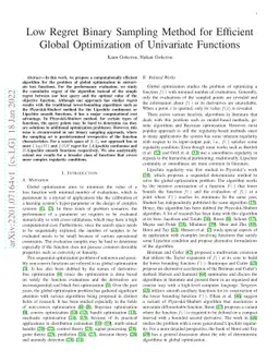 Low Regret Binary Sampling Method for Efficient Global Optimization of
  Univariate Functions