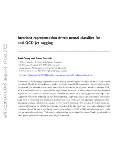 Invariant Representation Driven Neural Classifier for Anti-QCD Jet
  Tagging
