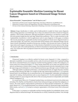 Explainable Ensemble Machine Learning for Breast Cancer Diagnosis based
  on Ultrasound Image Texture Features