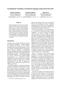 Extending the Vocabulary of Fictional Languages using Neural Networks