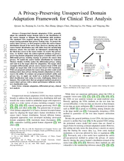 A Privacy-Preserving Unsupervised Domain Adaptation Framework for
  Clinical Text Analysis