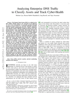 Analyzing Enterprise DNS Traffic to Classify Assets and Track
  Cyber-Health