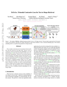 TriCoLo: Trimodal Contrastive Loss for Text to Shape Retrieval