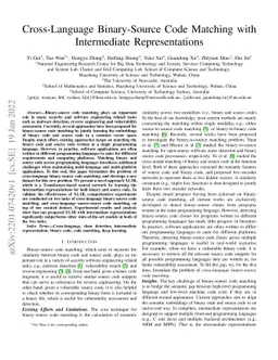 Cross-Language Binary-Source Code Matching with Intermediate
  Representations