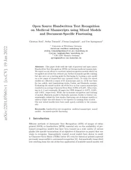 Open Source Handwritten Text Recognition on Medieval Manuscripts using
  Mixed Models and Document-Specific Finetuning