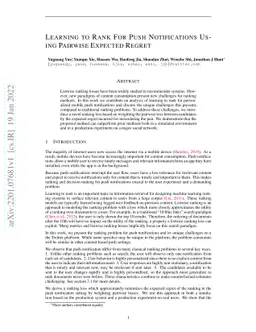 Learning to Rank For Push Notifications Using Pairwise Expected Regret