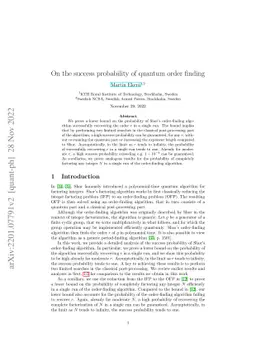 On the success probability of quantum order finding