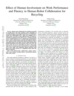 Effect of Human Involvement on Work Performance and Fluency in
  Human-Robot Collaboration for Recycling