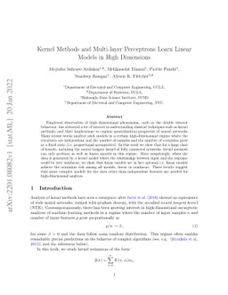 Kernel Methods and Multi-layer Perceptrons Learn Linear Models in High
  Dimensions