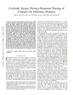 CoAvoid: Secure, Privacy-Preserved Tracing of Contacts for Infectious
  Diseases