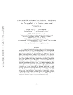 Conditional Generation of Medical Time Series for Extrapolation to
  Underrepresented Populations