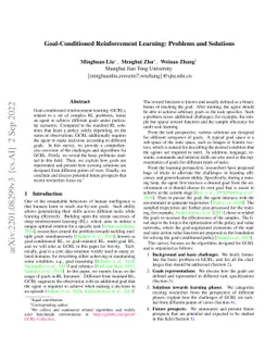 Goal-Conditioned Reinforcement Learning: Problems and Solutions