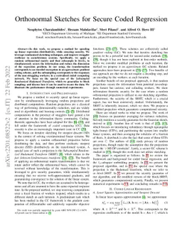 Orthonormal Sketches for Secure Coded Regression