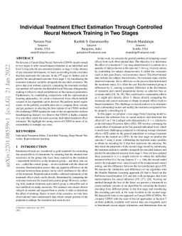 Individual Treatment Effect Estimation Through Controlled Neural Network
  Training in Two Stages