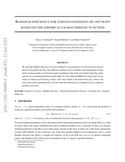 Bahadur efficiency for certain goodness--of--fit tests based on the
  empirical characteristic function