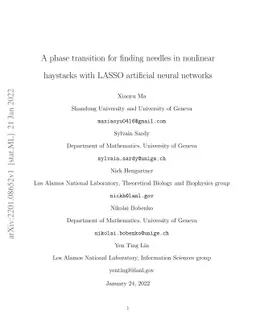 A phase transition for finding needles in nonlinear haystacks with LASSO
  artificial neural networks