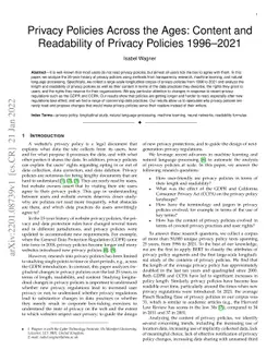 Privacy Policies Across the Ages: Content and Readability of Privacy
  Policies 1996--2021