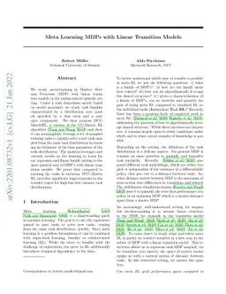 Meta Learning MDPs with Linear Transition Models